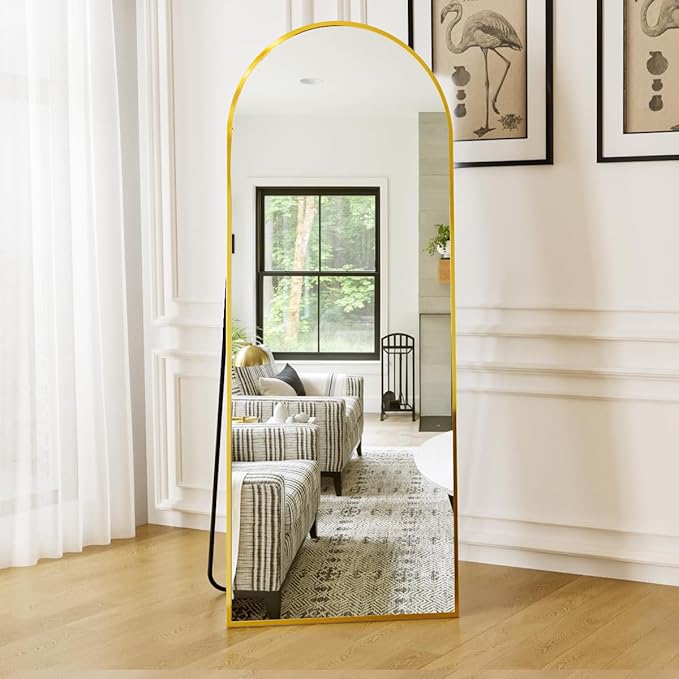 Arched Full Length Mirror, 64"X21" Large Floor Mirror, Full Body Mirrors for Leaning or Hanging, Standing Mirrors for Bedroom, Living Room,Dressing Room, Aluminum Alloy Frame, Gold