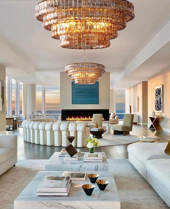 Large Chandelier, 36" Gold Chandelier for Dining Room, 6-Light Round Drum Kitchen Island Hanging Light Fixture Perfect for Living Room, Bedroom,Kitchen, Foyer