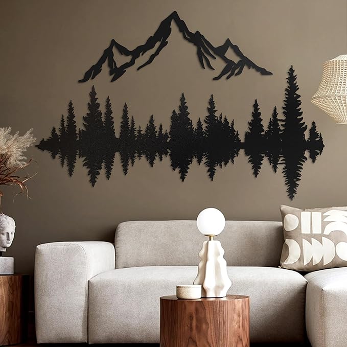 Metal Mountain Wall Art 48" x 40", Mountain Wall Decor, Art Wall Hangings for Living Room, Bedroom, Black, 48 Inch Long
