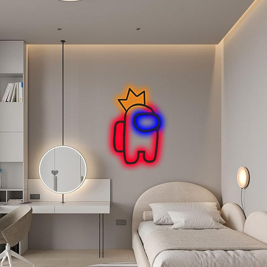 Wita Home Among Us Crowned LED Metal Wall Art, Neon Style Light Sculpture for Kids Room or Gaming Setup, Colorful Backlit Decor for Bedroom, Playroom, or Game Room (28x17 inches)