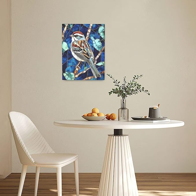 Bird Wall Art For Woman Cute Sparrow Nursery Canvas Wall Decor Vintage Aesthetic Pictures Paintings Prints Artwork Framed Decorations For Bathroom Bedroom Living Room Office Gifts 12" x 16"