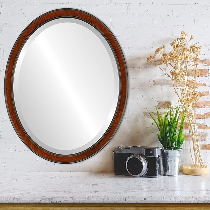 OVALCREST Oval Beveled Wall Mirror for Home Decor - Toronto Style - Vintage Cherry - 26" x 20"
