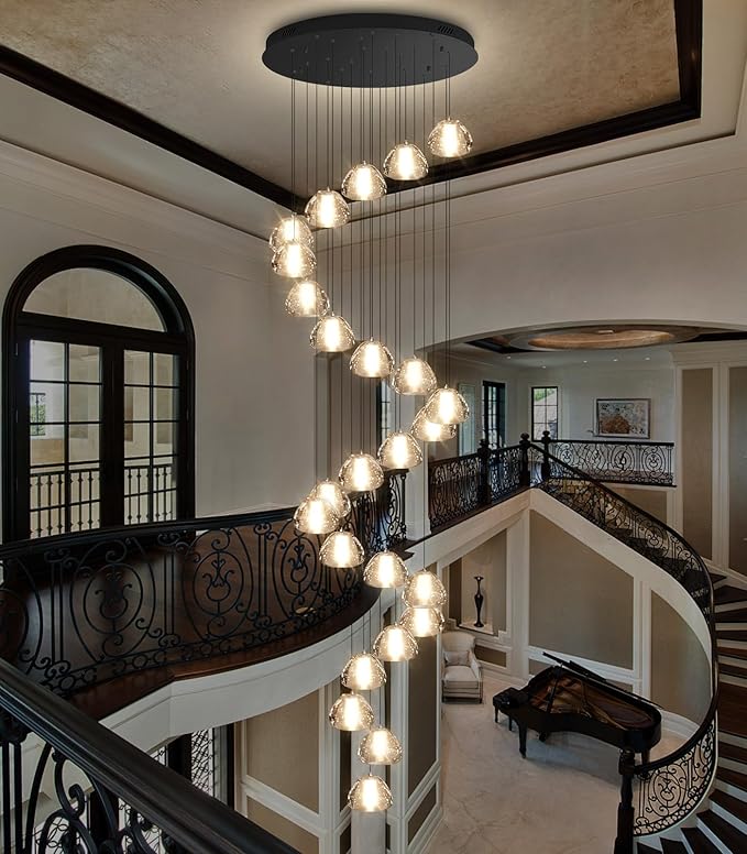 177'' Long Large Crystal Chandeliers 25-Lights LED Chandeliers for High Ceiling Handing Light Fixture for Hallway Foyer Staircase