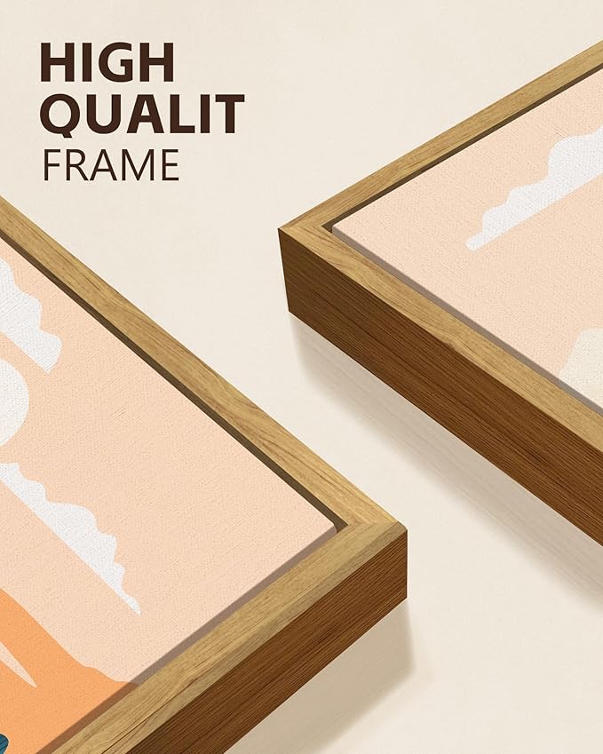 KUVIOKE Watercolor Landscape Framed Wall Art Nature Mountain Painting Sun Rises Boho Farmhouse Rustic Home Decor 12x16in (Natural Framed)