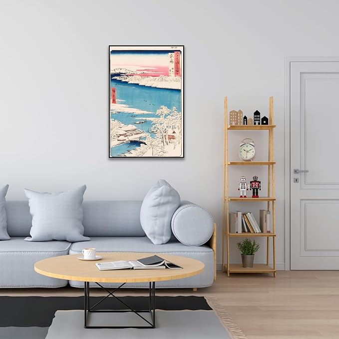 OKRA Utagawa Hiroshige Canvas Wall Art - Sumida River, Snowy Morning Poster - Japanese Posters Nature Landscape Art Room Aesthetic Decor Traditional Japanese Wall Decor Unframed