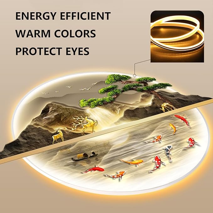 Wall Art Decor, 3D Wall Sculptures Painting Hanging Wall Art With Led Light, Decorative Wall Mounted Lamp, Oriental Decor Traditional Chinese Wall Hanging Painting，Home Entrance corridor, 84*70cm