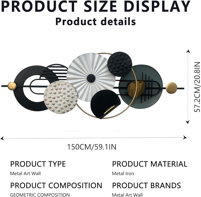 Large Metal Wall Decor Modern Metal Wall Art 3D Wall Sculptures Handmade Wall Hanging Decoration for Living Room Dinning Room Bathroom Entryway Kitchen Office (59''Lx23''W)