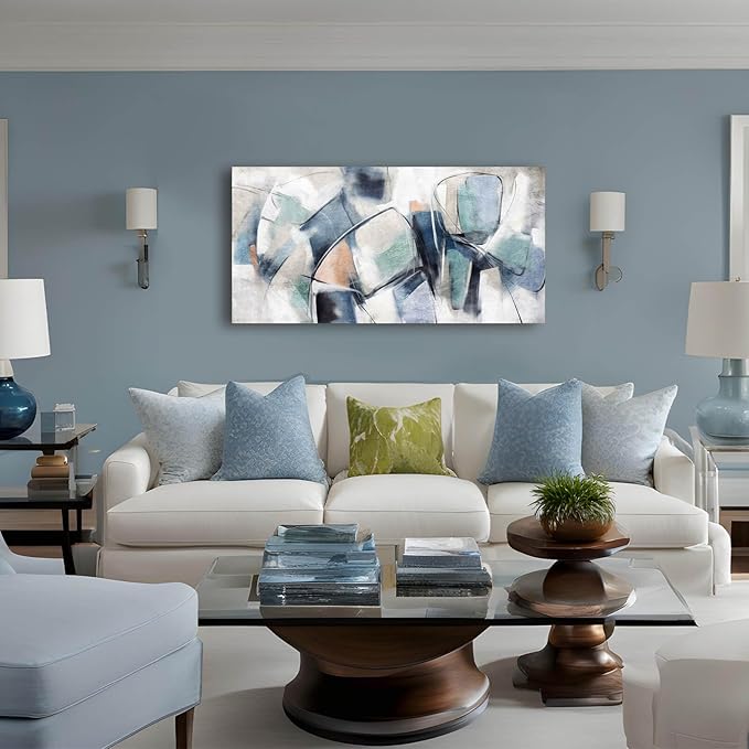 Line Art Canvas Decor Blue and Grey Living Room Decorations Black and White Abstract Wall Art for Bedroom 20"x 40" Pop Photo Posters for Walls