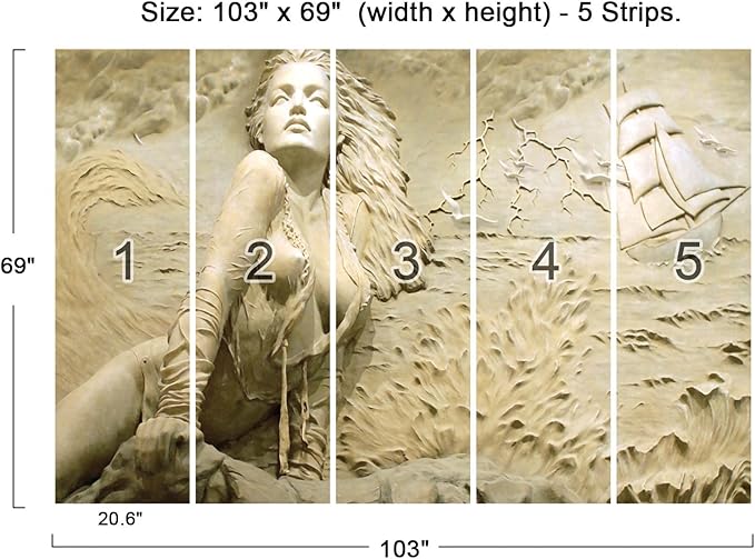 3D Wall Mural Wallpaper for Bedroom & Living Room - Artistic Sculpture Design, 103" x 69" (Not Self-Adhesive)