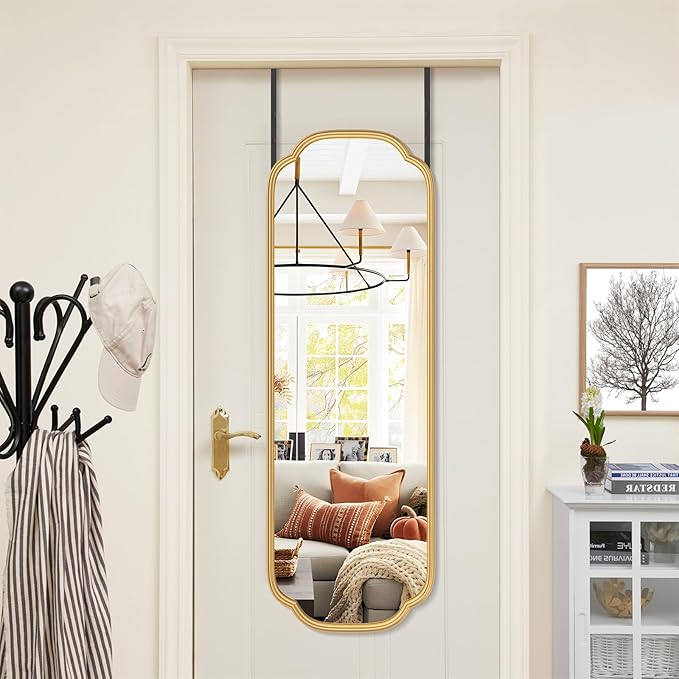 48"x16" Gold Door Mirror Full Length Over The Door with Non-Rusting Metal Frame, Modern Full Body Mirror Bedroom Closet Bathroom