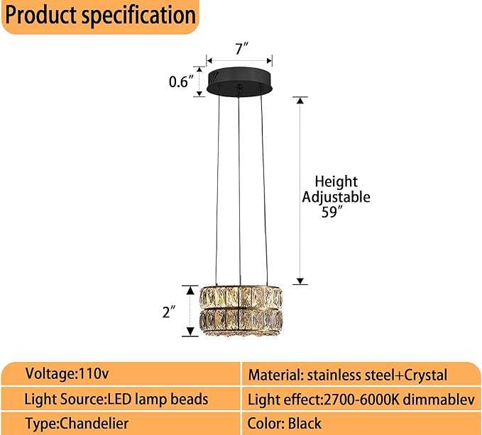Modern Led Ring Chandelier Dimmable Ring Pendant Light for Kitchen Island Living Room Dining Room Adjustable 11.8 inch Black