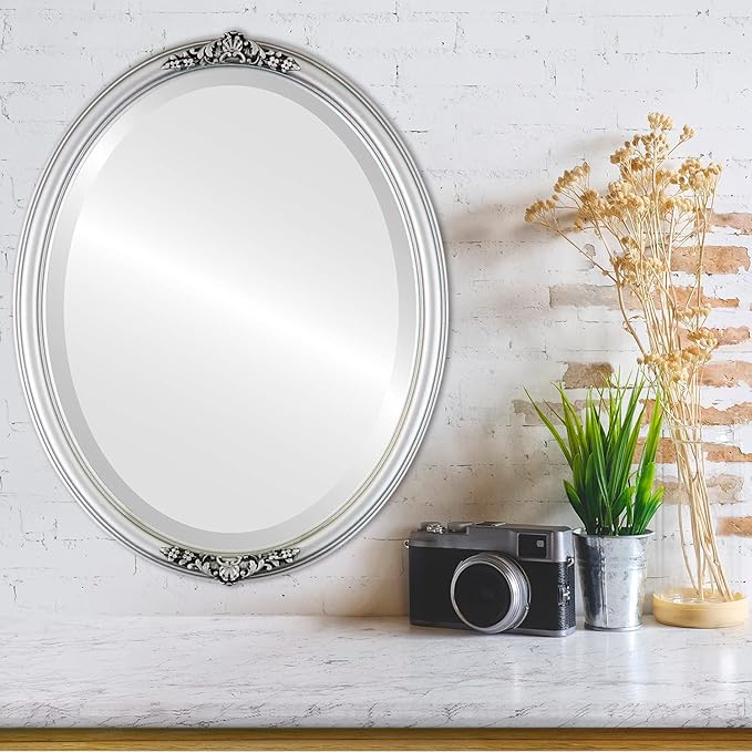 OVALCREST Oval Beveled Wall Mirror for Home Decor - Contessa Style - Silver Spray - 26" x 22"