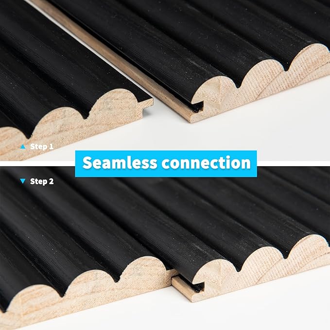 Art3d Fluted Wood Panel for Wall and Ceiling, Beaded Accent molding for Home Decoration, Pack of 4pcs + 1pc End-Trim, Size 108 x 5.7in.- Beaded Black