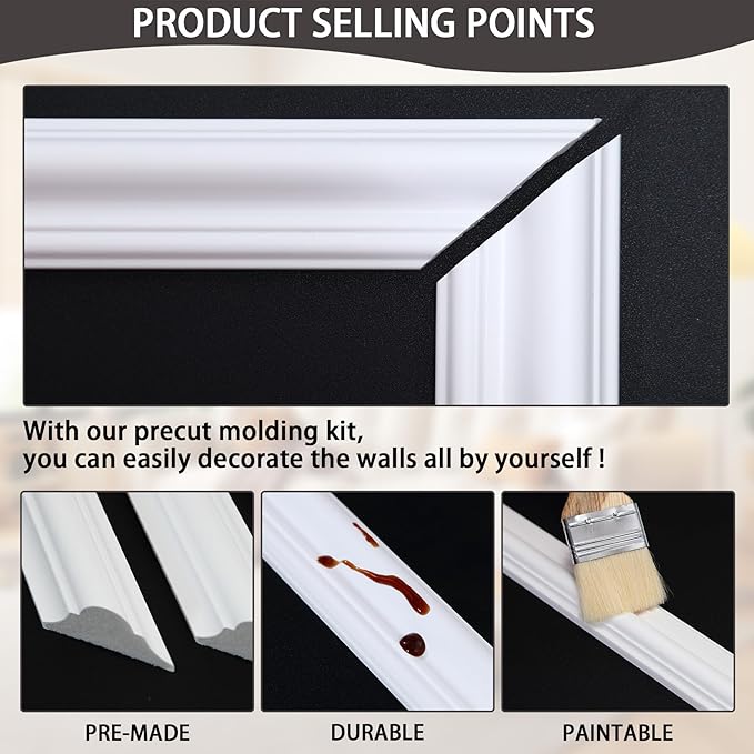 3-Frame 20" x 20" Premade Accent Wall Molding Kit, Ready-to-Assemble Wainscoting Panels, Pre-Cut Chair Rail Moulding Trim Picture Frame for Home Décor