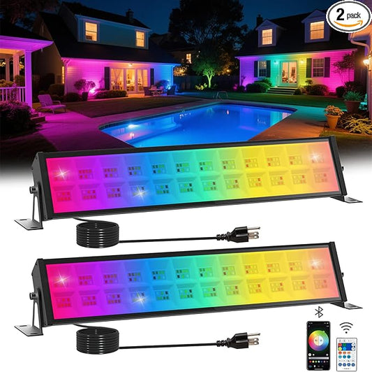 T-SUN 60W RGBCW LED Wall Washer Lights, Dimmable Waterproof Music Sync Light Bars with APP & Remote Control, Outdoor Wall Lamps for Party, Stage & House Decoration(2 Pack)