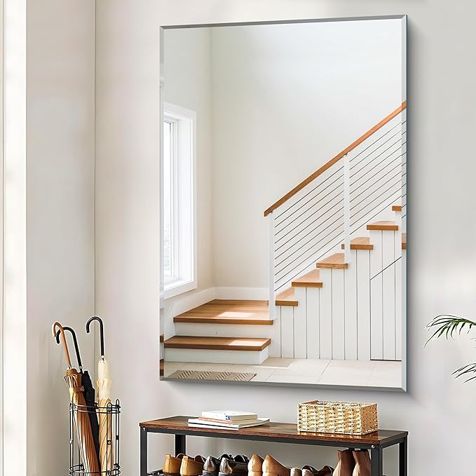 60x40 Large Beveled Mirror, Frameless Beveled Bathroom Mirrors for Over Sink, Upgraded Shatterproof Beveled Frameless Vanity Mirror for Bathroom,Bedroom,Living Room and Entryway