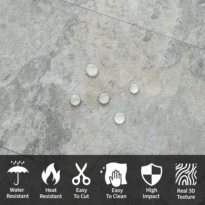 AULIGET 6" x 12" Peel and Stick Backsplash Wall Tiles, Grey & Beige Slate PVC Faux Stone Stick on Tiles for Backsplash Kitchen (Pack of 20)