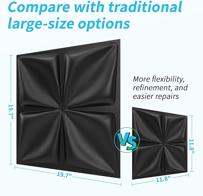 Art3d 100 Pack Decorative 3D Wall Panels, 97 Sq.Feet PVC Interior Wall Décor, 11.8"x11.8", Black