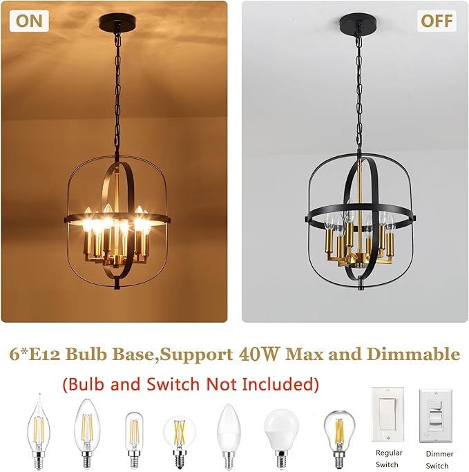 ANKYLHUA Black and Gold Chandelier for Dining Room Light Fixture,6-Light Small Chandelier for Entryway Foyer Lighting Fixtures Adjustable Modern Farmhouse Pendant Lights for Living Room Kitchen