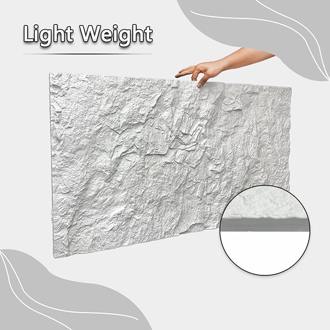 Modern 3D Wall Panels - Faux Stone Look, Waterproof PU Wainscoting for Interior Wall Decor - 4 Pack, 43.31 x 23.62 inches, White Color