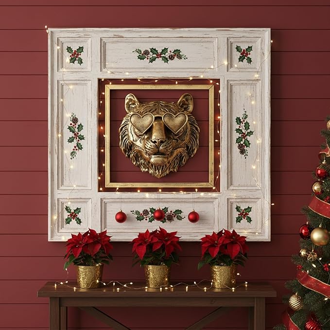 Animal Heads Wall Decor (Includes Metal Frame) Resin Animals Sculptures Head Wall Hanging Decoration Gold vintage Wall Sculpture for Living Room Bedroom Office(Tiger)