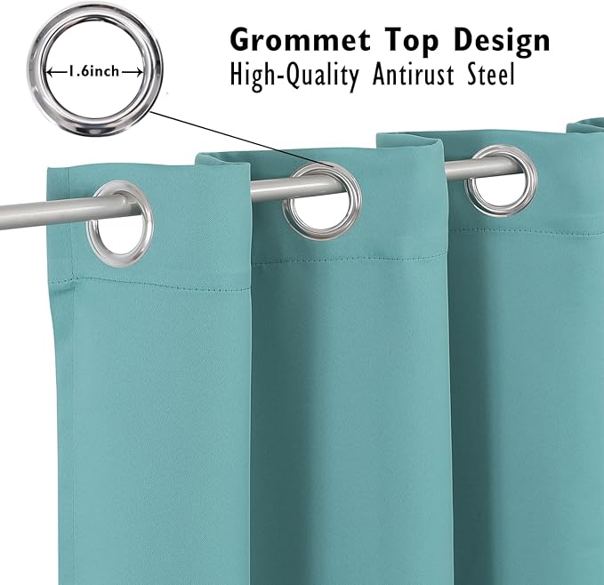 ChrisDowa Blackout Curtains 36 Inches Long for Living Room, Grommet Thermal Insulated Room Darkening Curtains for Bedroom (1 Panel Set, Aqua, 42 x 36 Inch)