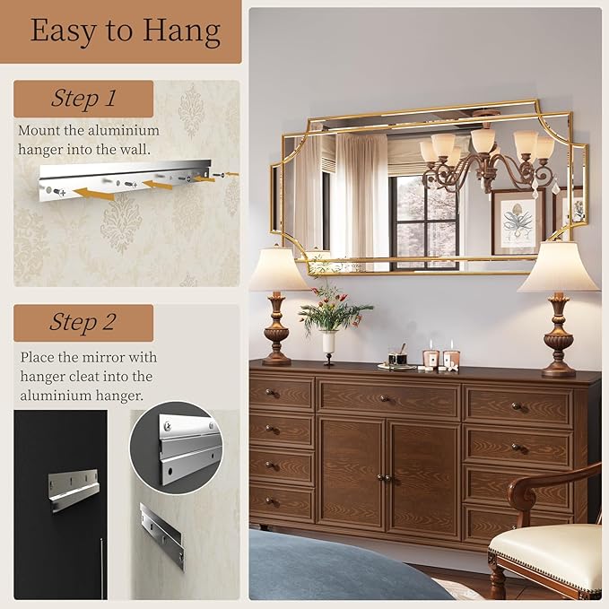 Kelly Miller Gold Traditional Mirror for Wall, Art Decorative Beveled Full Length Mirror for Home Decor, Bathroom, Living Room, Bedroom, Kitchen, Farmhouse, Entryway, 24"x48" Large