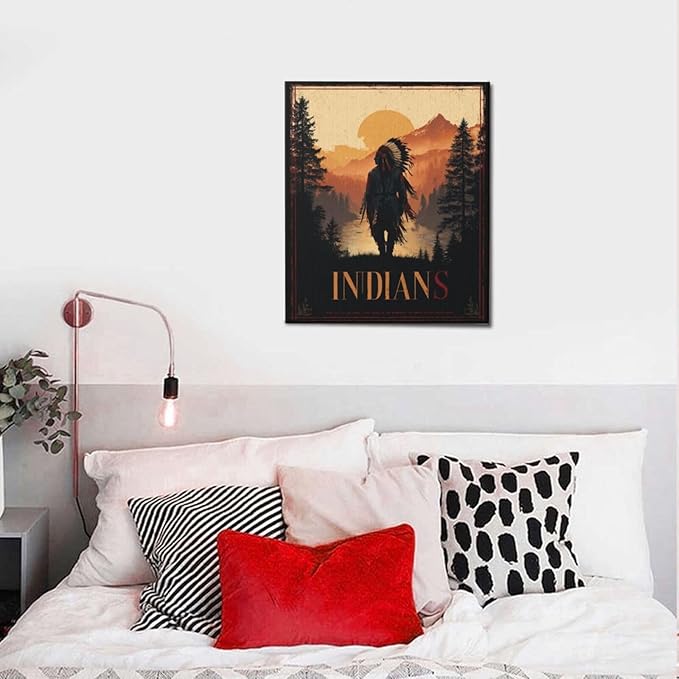 Native American Wall Art Indian Tribe Wall Decor Canvas Pictures Vintage Landscape Paintings Prints Traditional Artwork Framed Decorations For Bathroom Bedroom Living Room Office Gifts 20" x 24"
