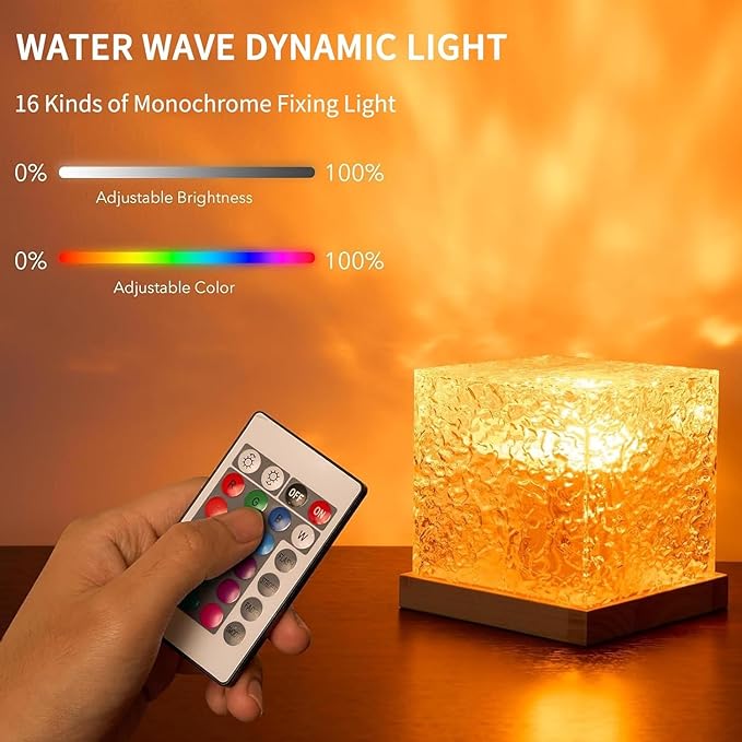 Ocean Wave Projector Light, 16 Color Rechargeable Ocean Lamp, with Power Touch Control and Remote Control Luminorthe Cube Lamp, Bringing You Romance and Tranquility(Charge)