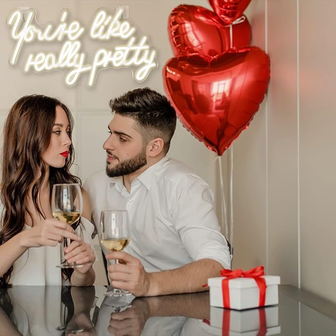 Lucunstar You're Like Really Pretty Neon Sign Warm White Led Neon Light for Wall Decor Light Up Sign for Wedding Dimmable Switch USB Connectivity Neon Signs for Bedroom Decor Party Light