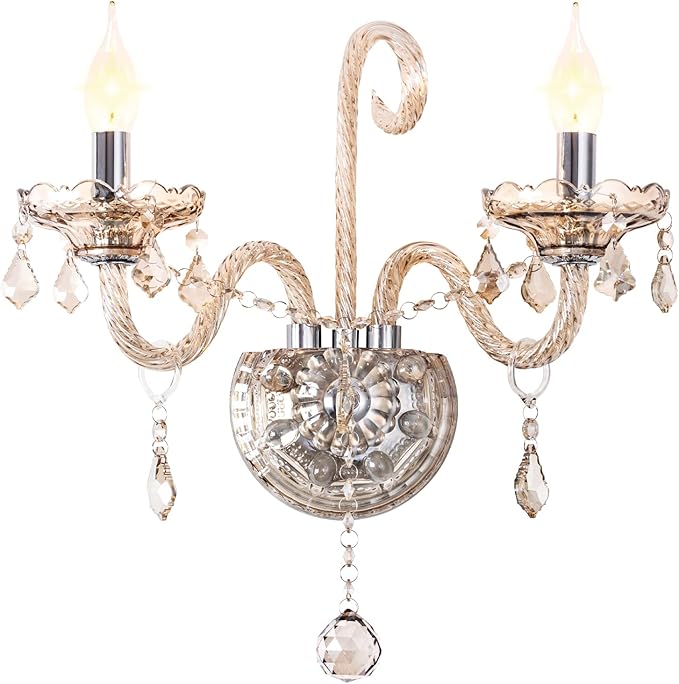 Classic Crystal Wall Sconce Crystal Wall Light 2 Lights European Style Wall Lamp with Double Head and Pendant for Hallway Living Room Luxurious Decor Lamps Hang on The Wall