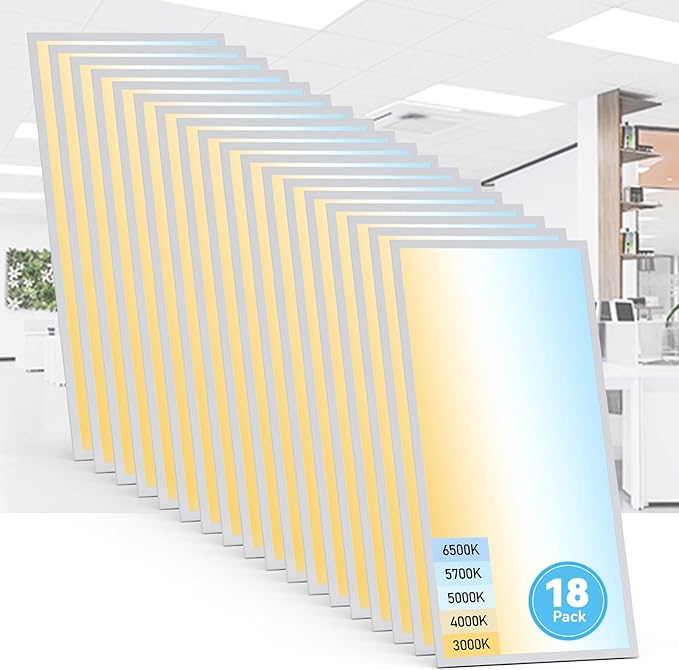 AIKVSXER 18 Pack 2x4 LED Flat Panel Light - Selectable 5 CCT 3000K-6500K & 5 Wattage 30-70W 7700Lm 0-10V Dimmable 2x4 led Drop Ceiling Lights 120-277V for Commercial and Home