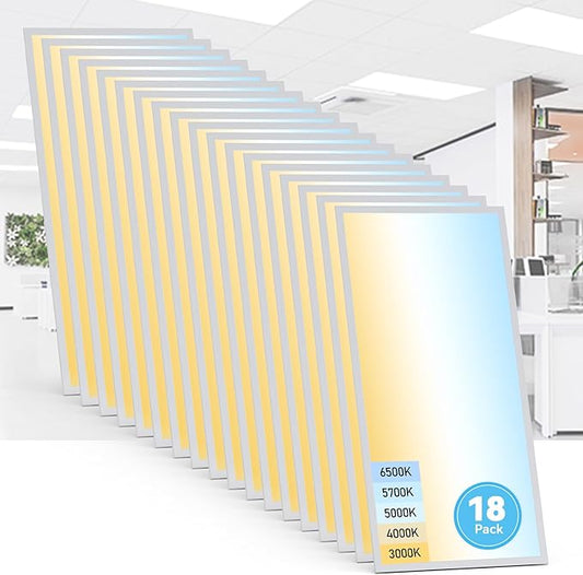 AIKVSXER 18 Pack 2x4 LED Flat Panel Light - Selectable 5 CCT 3000K-6500K & 5 Wattage 30-70W 7700Lm 0-10V Dimmable 2x4 led Drop Ceiling Lights 120-277V for Commercial and Home