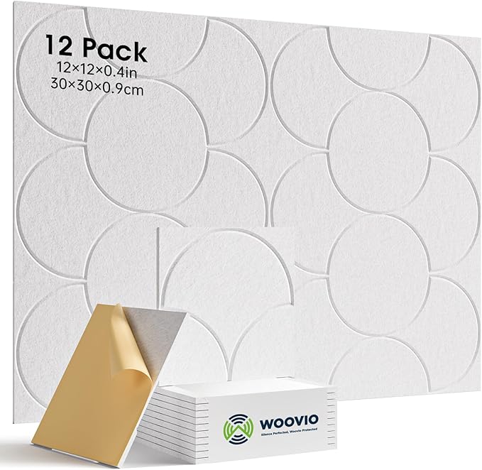 12 Pack Sound Proof Foam Panels for Walls，Self-Adhesive Acoustic Panels, 12" X 12" X 0.4" Sound Proof Panels for Walls，Door, Ceiling, Home Office White