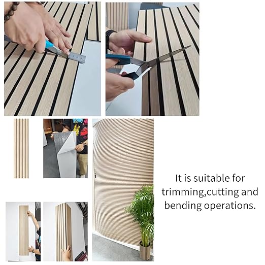 Modern Wood Slat Wall Panels, Peel and Stick Acoustic Panels, Self-Adhesive Wall Covering, Natural Wood Finish 8 Pack (Oak)