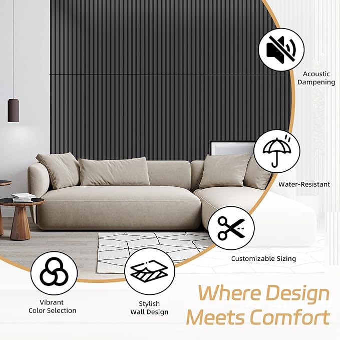 4 Pack Wood Panels for Wall, 47.2"×23.6" Wood Slat Acoustic Panels for Wall, Soundproof Panels, 3D Fluted Panels for Interior Decor (Black)