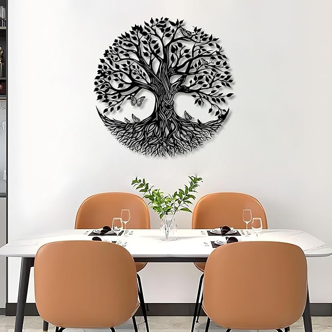 Metal Tree of Life Wall Decor, Circle of Life Metal Trees Wall Art, Branch Art, Spiritual Decor, Modern Sculpture Decoration, Living Room Bedroom Decoration (Sliver-Tree 4, 39"x 39"| 100x100cm)
