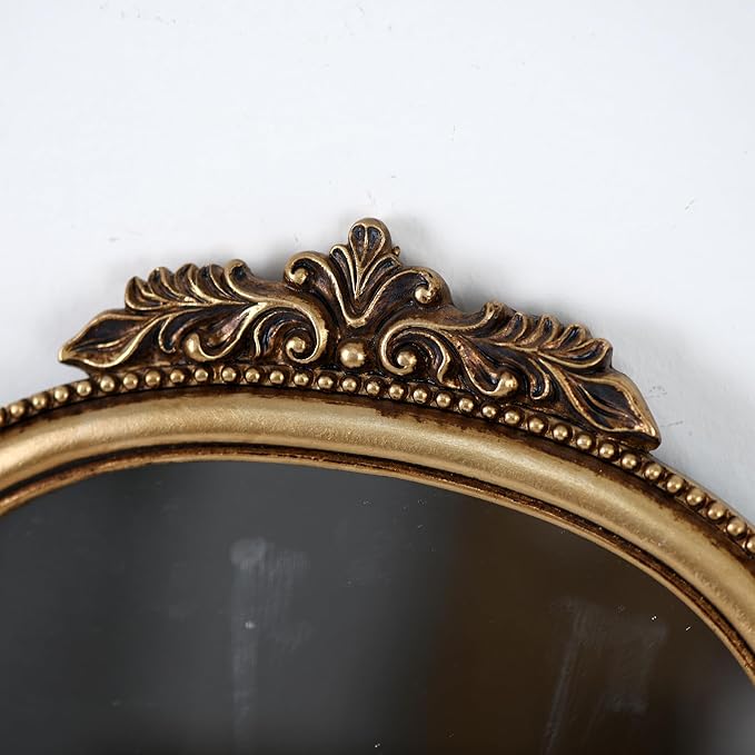 OIGUMR Small Vintage Gold Ornate Baroque Mirror Hanging Mirror Arched Resin Frame Size：15X11 inch