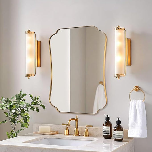 ANDY STAR 24"x32" Gold Mirror, Brushed Brass Scalloped Wall Mirror, Bathroom Wall Mirror with Stainless Steel Metal Framed Ideal for Bedroom, Hallway