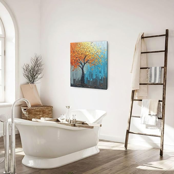 Abstract Wall Art Gold Tree Framed Modern Artwork Canvas Painting Textured Tree of Life Pictures Home Decor For Living Room Bedroom Bathroom Office 20"X24"