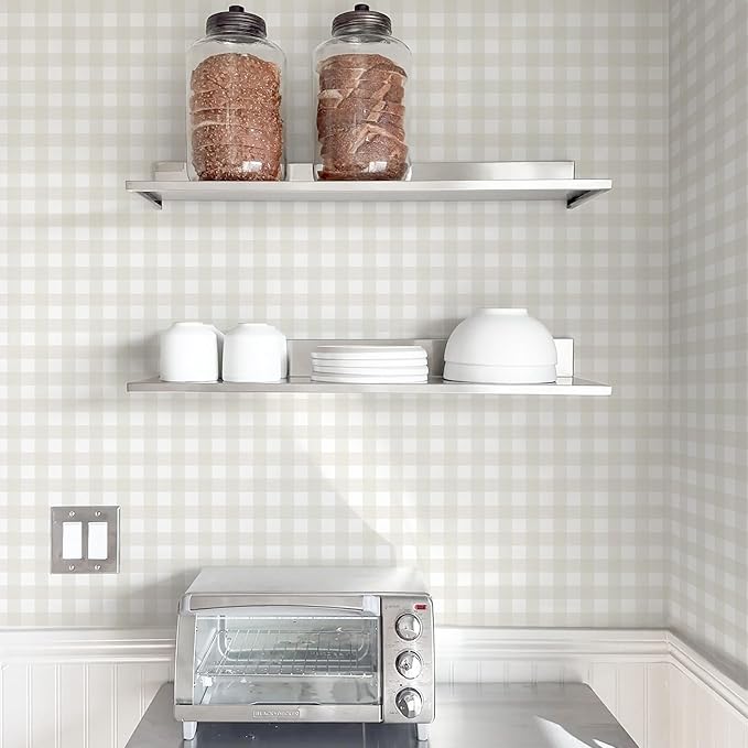 Cohoo Home Plaid Peel and Stick Wallpaper Boho Plaid Contact Paper for Cabinets Checkered Neutral Contact Paper Self Adhesive Removable Wallpaper for Bathroom Nursery Waterproof 17.3inW 197inL