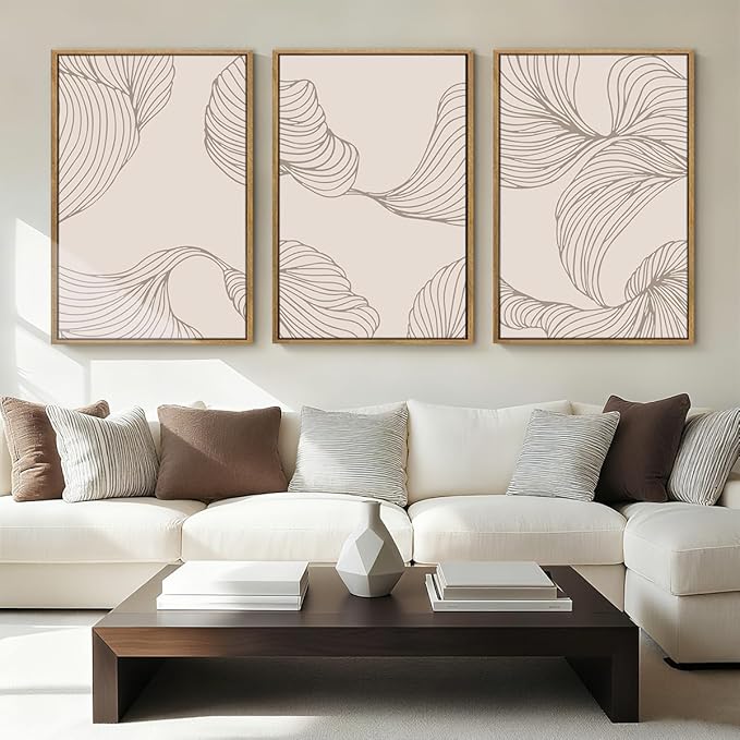 BINCUE Framed Neutral Beige Wall Art Modern Abstract Art Decor Minimalist Artwork for Living Room Bedroom Office 16x24 Inches Set of 3
