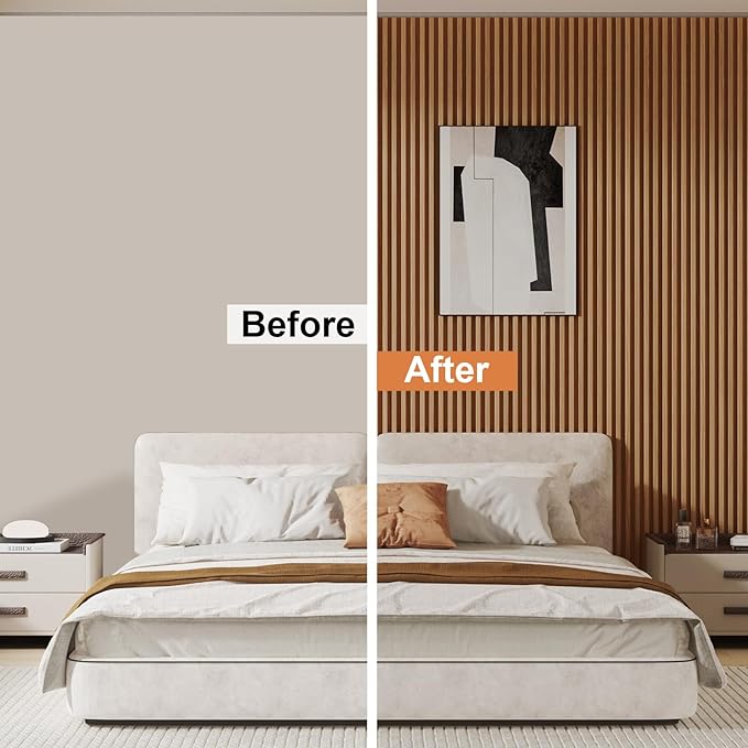 8-Pack WPC Slat Wall Panels, 96 x 6.6 in Decorative Acoustic Slats 3D Wall Panels, Water-Proof and Easy Installation, Teak