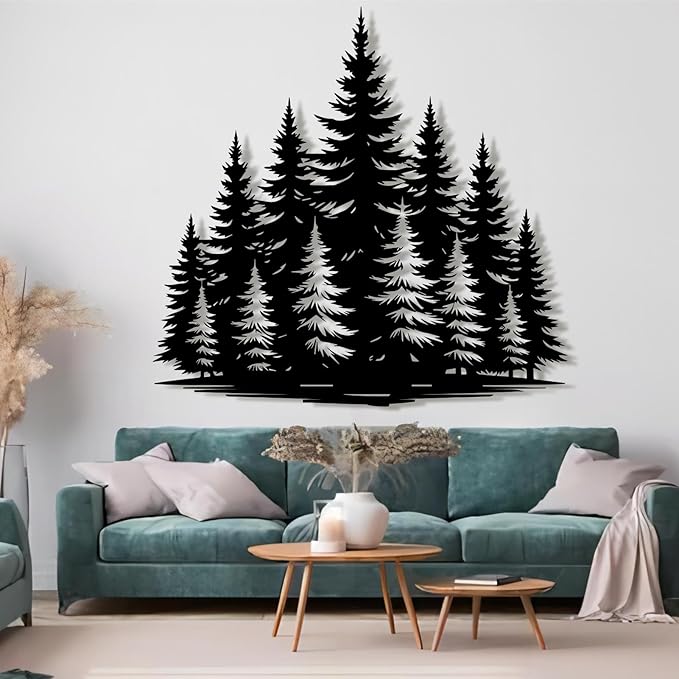 lunwall Metal Pine Tree Wall Art, Metal Forest Wall Art, Pine Branch Wall Decor, Christmas Tree Wall Decor, Forest Wall Hanging, Nature Lover Gift (Style 9, 24" W x 23" H / 60 x 57 cm)