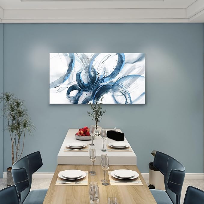 Blue Wall Art Large Pictures for Living Room Abstract Wall Decor Wall Decoration Print Pictures Canvas Framed Artwork Minimalist Paintings for Office Above Bed Wall Decor 24×48in