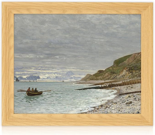 Brivoria Framed Canvas Wall Art Coastal Impressionist Decor 13x16 Inch Claude Monet Ocean View Canvas with Faux Wood Frame for Living Room, Hallway, or Gallery Wall Nautical Accent – La Heve