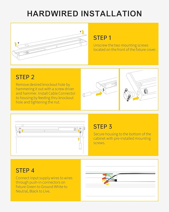 36 Inch LED Under Cabinet Lighting, Hardwired & Plug in, Linkable, Dimmable, 3CCT Selectable Kitchen Cabinet Light, CRI93
