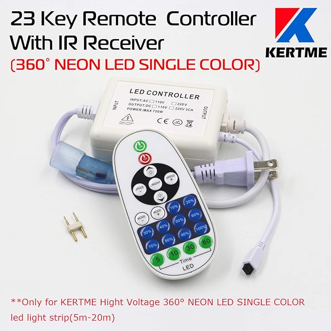 360° Neon Led Type AC 110-120V 360 Degree NEON LED Light Strip, Flexible/Waterproof/Dimmable/Multi-Modes LED Rope Light + Remote for Home/Garden/Building Decor (16.4ft/5m, White 6000K)