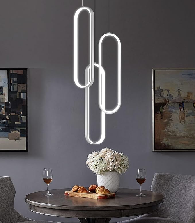 Modern Ring Chandelier LED Dimmable Flush Mount Ceiling Light for Dining Room Foyer Living Room Staircaes Silver