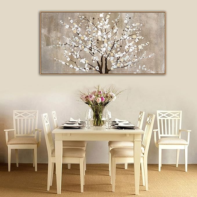 arteWOODS Framed Canvas Wall Art Plum Blossom Flowers Canvas Pictures for Living Room Bedroom Wall Decor Abstract Elegant Floral Canvas Art Prints Artwork Home Office Wall Decoration 29" x 58" Natural